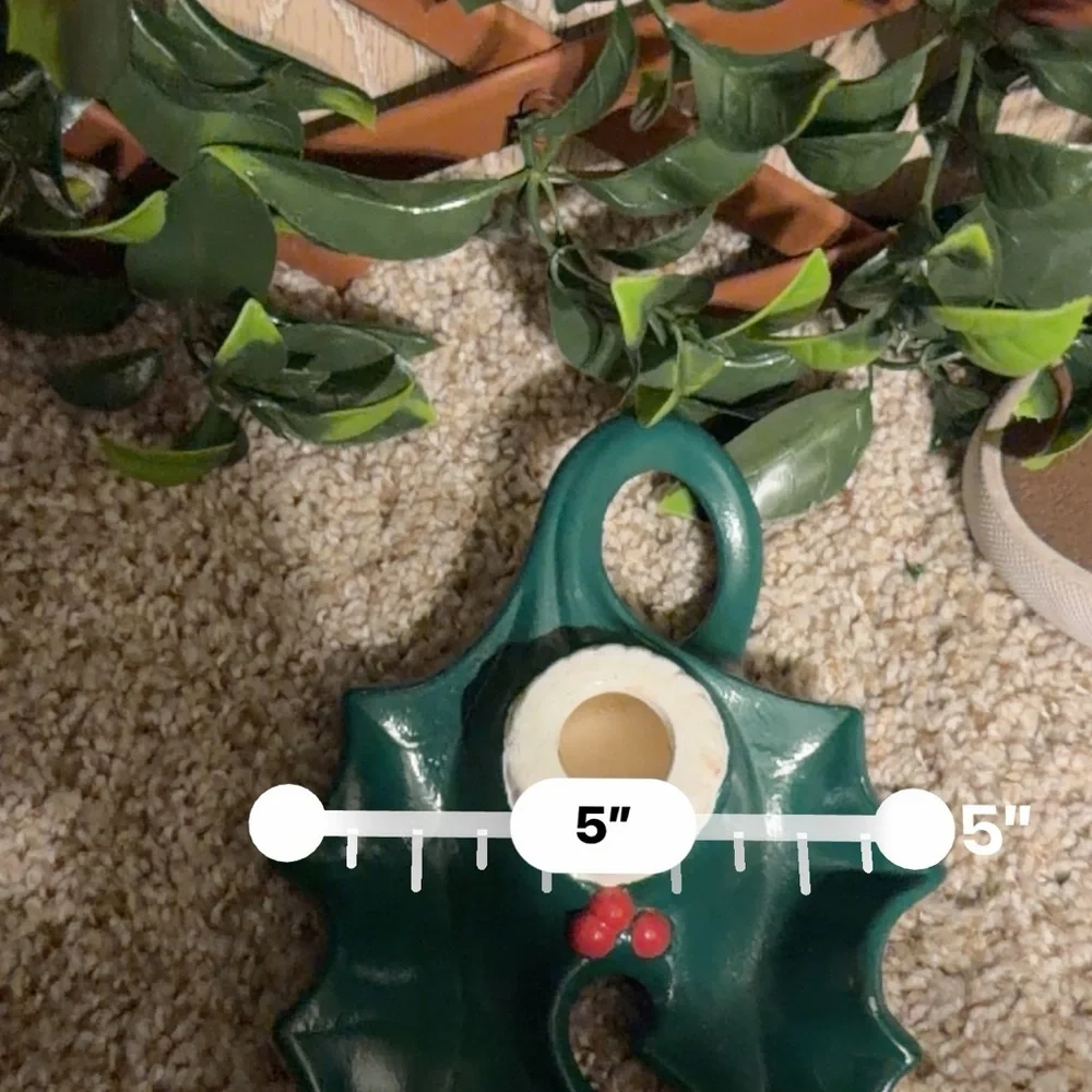 Vintage Holland Mold  Green Holly Leaf Candle Holder